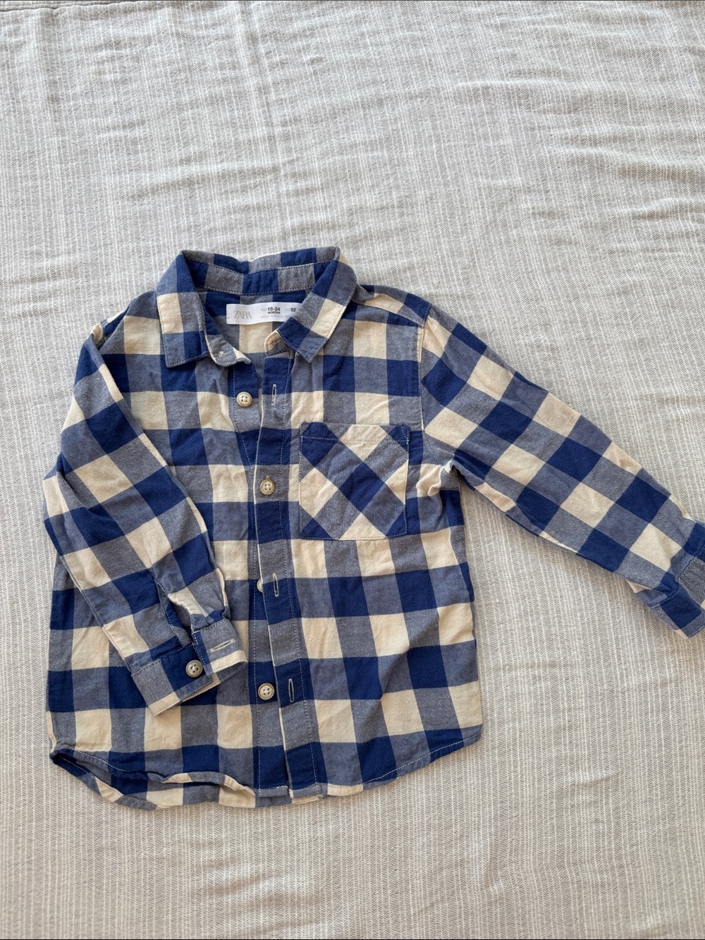 ZARA Navy and Cream Checked Button-Down Shirt